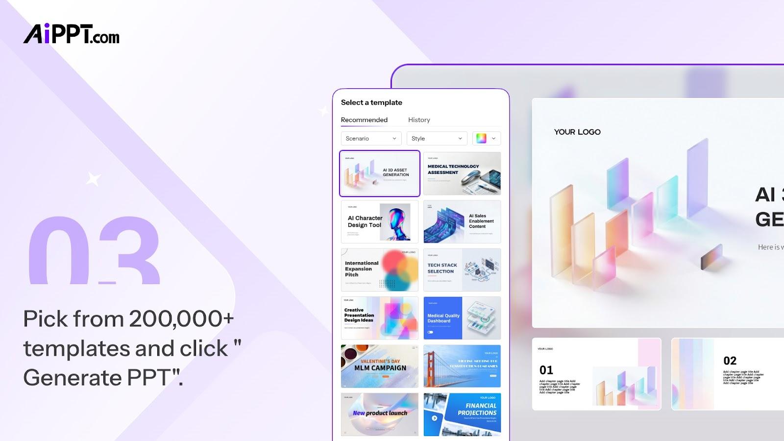 Template selection grid