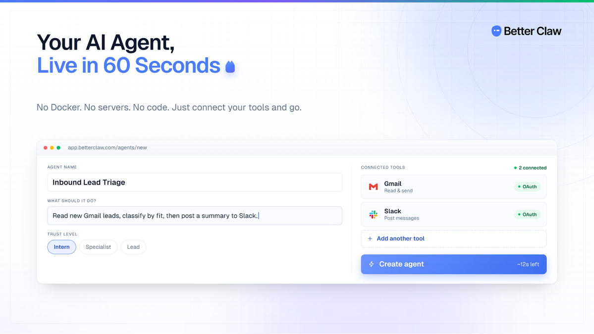 Build and launch your first agent in 60 seconds