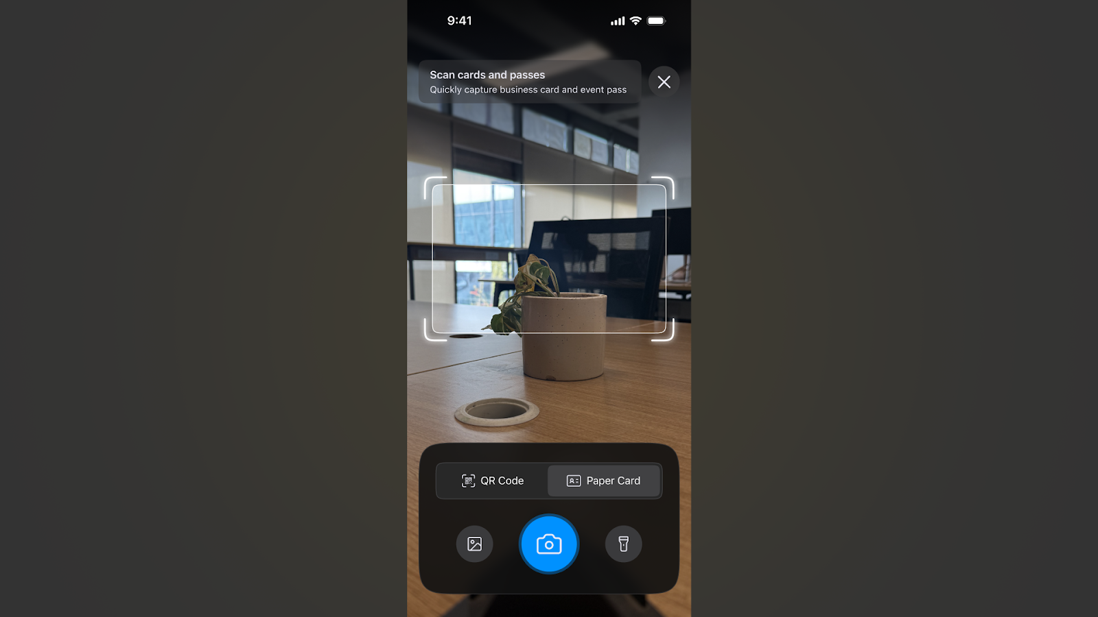 Business card scan screen