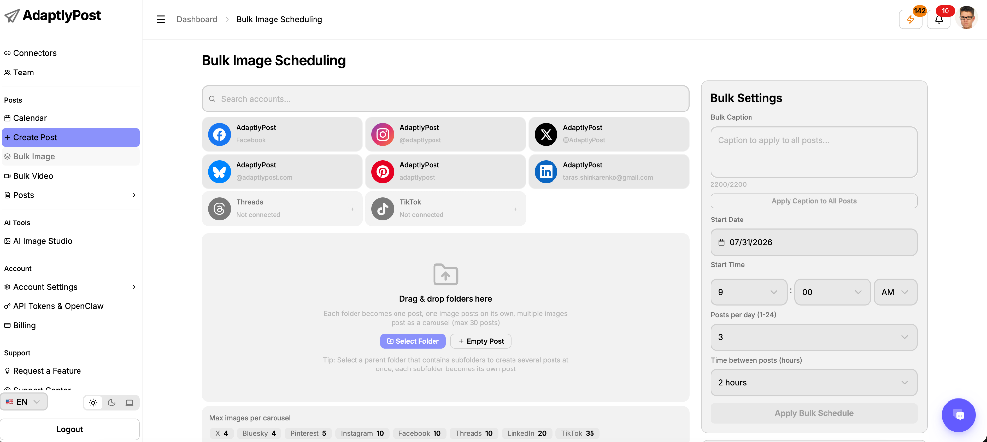 Calendario visual de contenido en AdaptlyPost