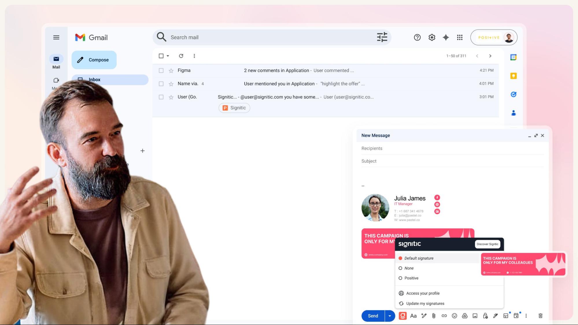 Email integration and signature pick