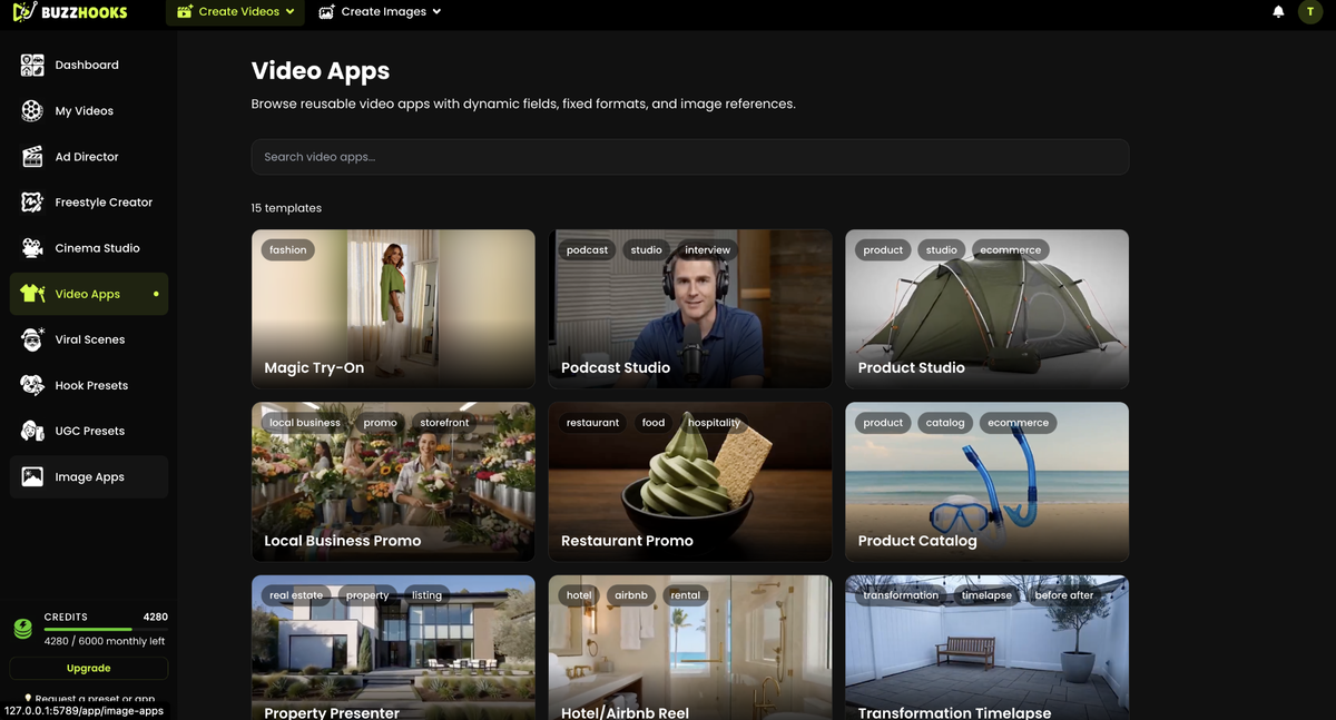 Video Apps overview grid