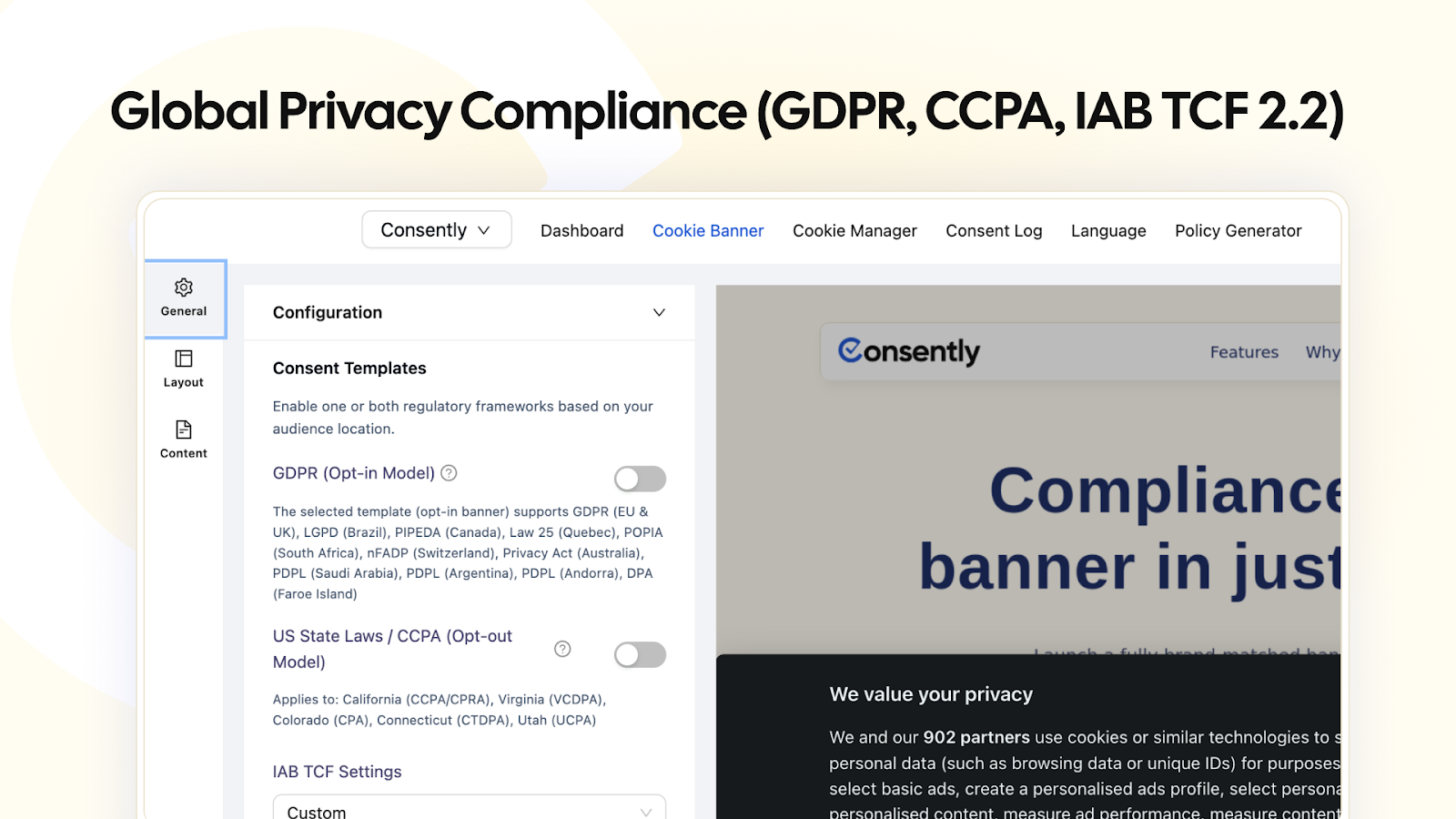 Global privacy compliance settings