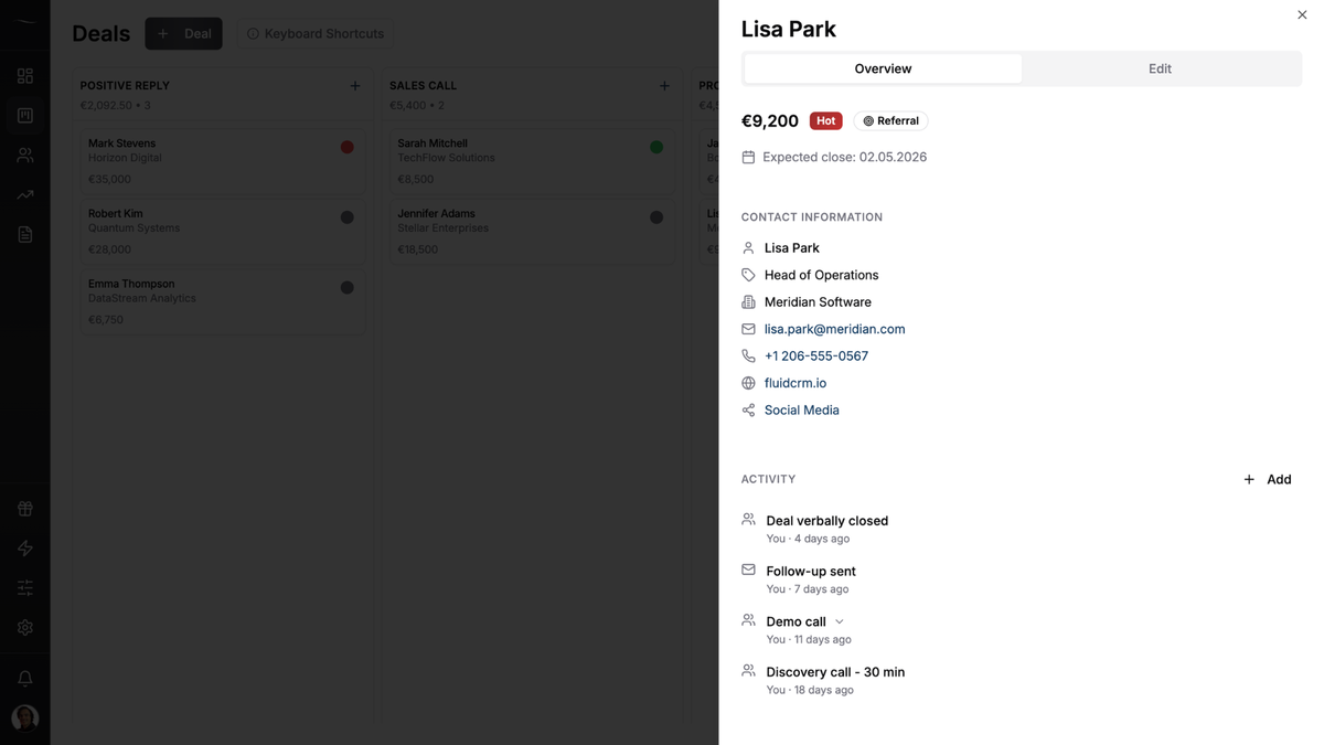Keep deal details and follow-ups in one place