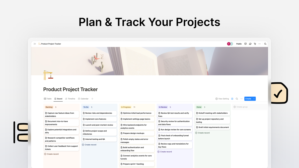 Database views with charts and timelines