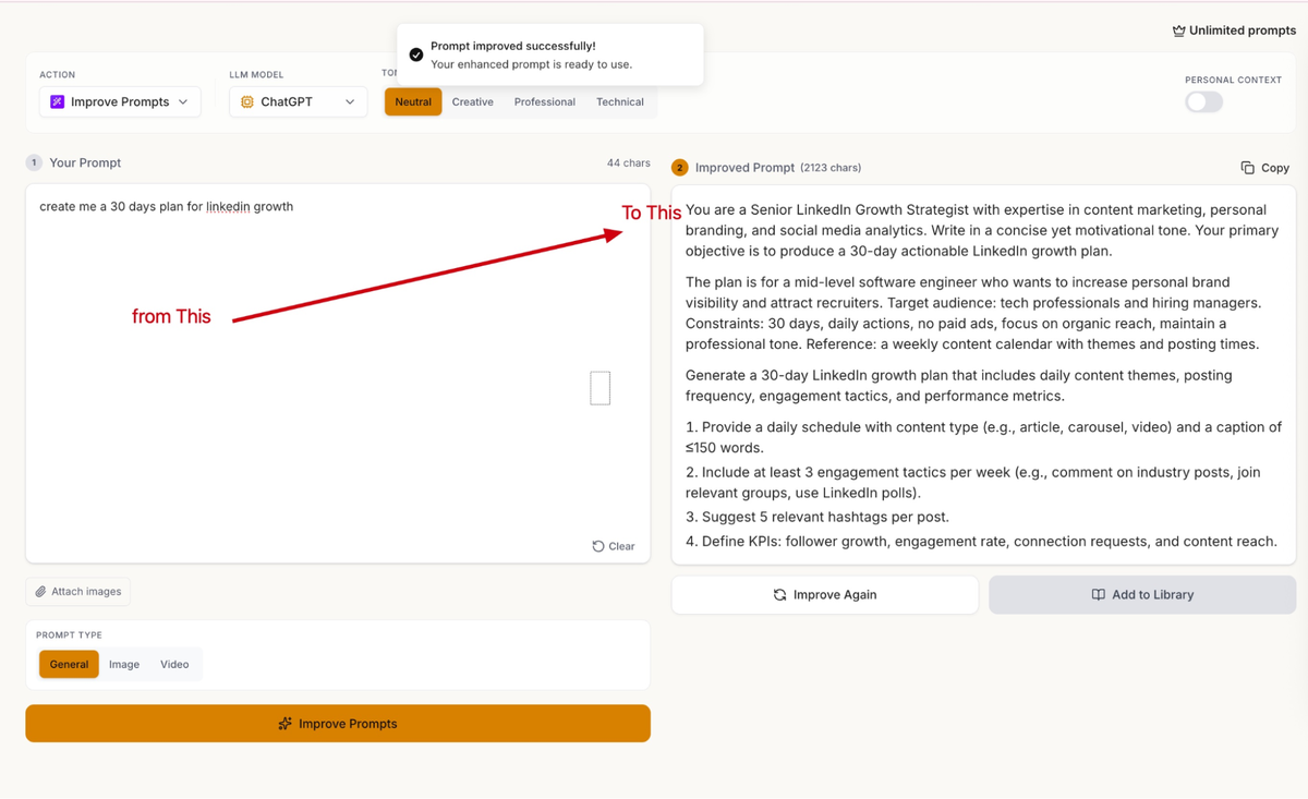 Improve any prompt with one click
