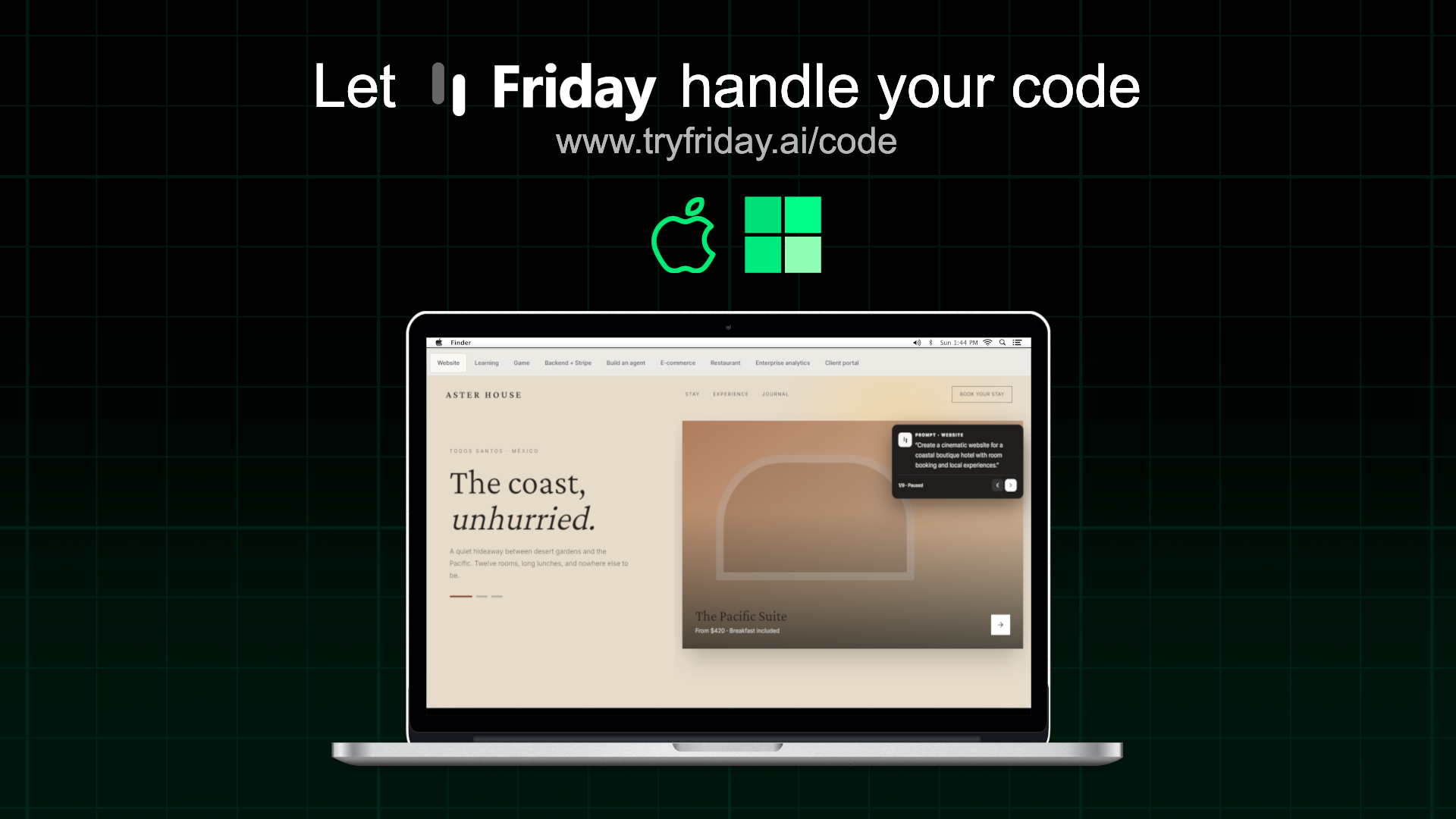 Friday Code running on macOS and Windows