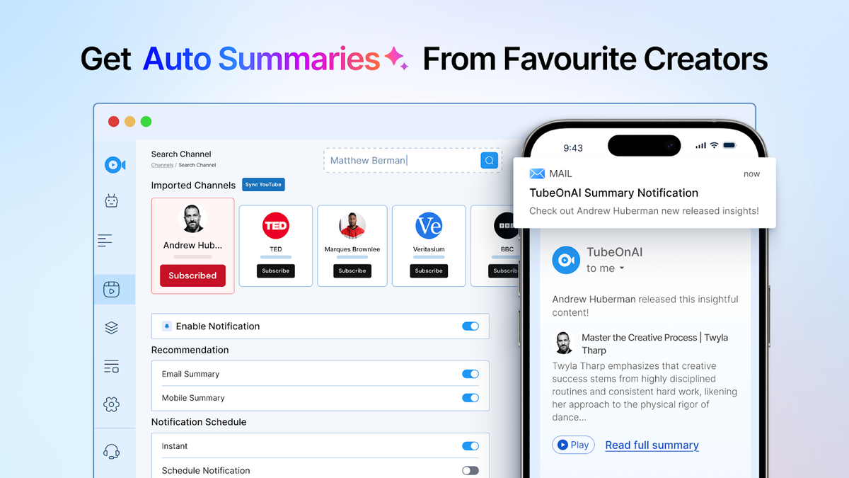 Auto summaries from favorite creators