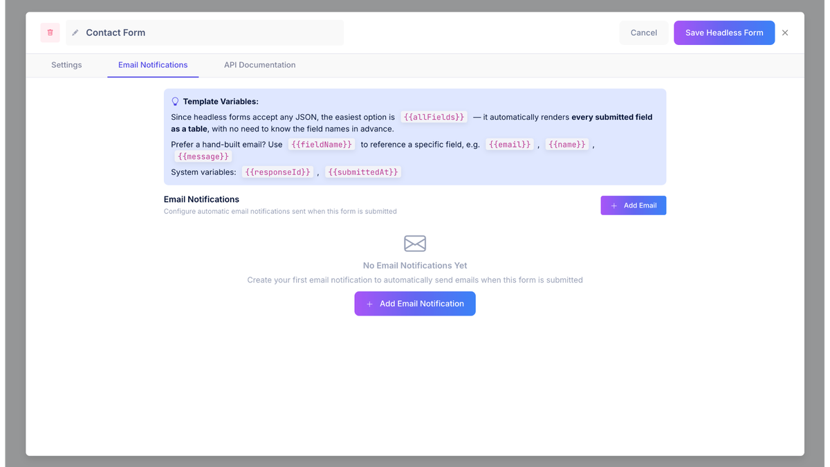 Email notifications