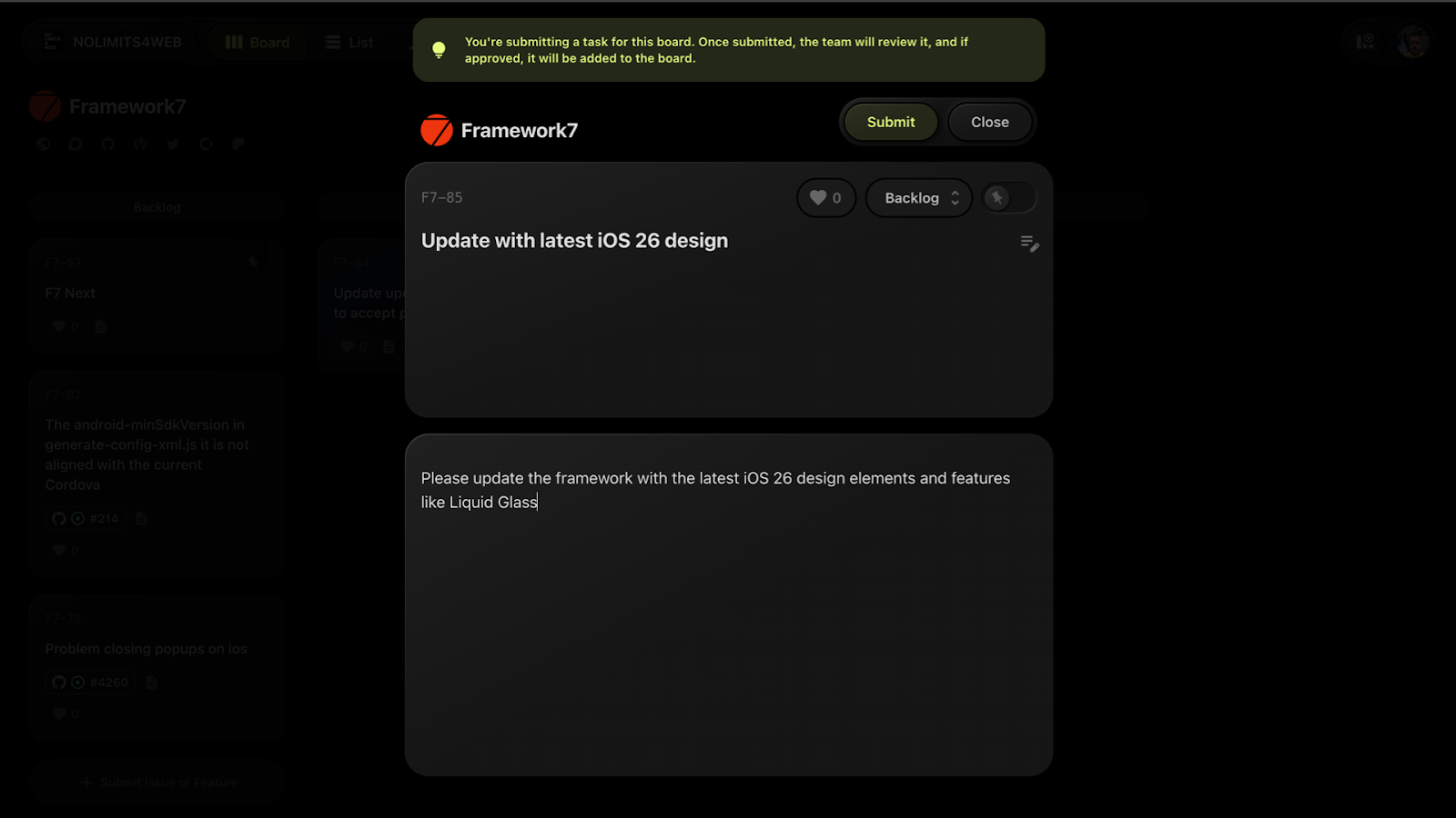 Task submission form