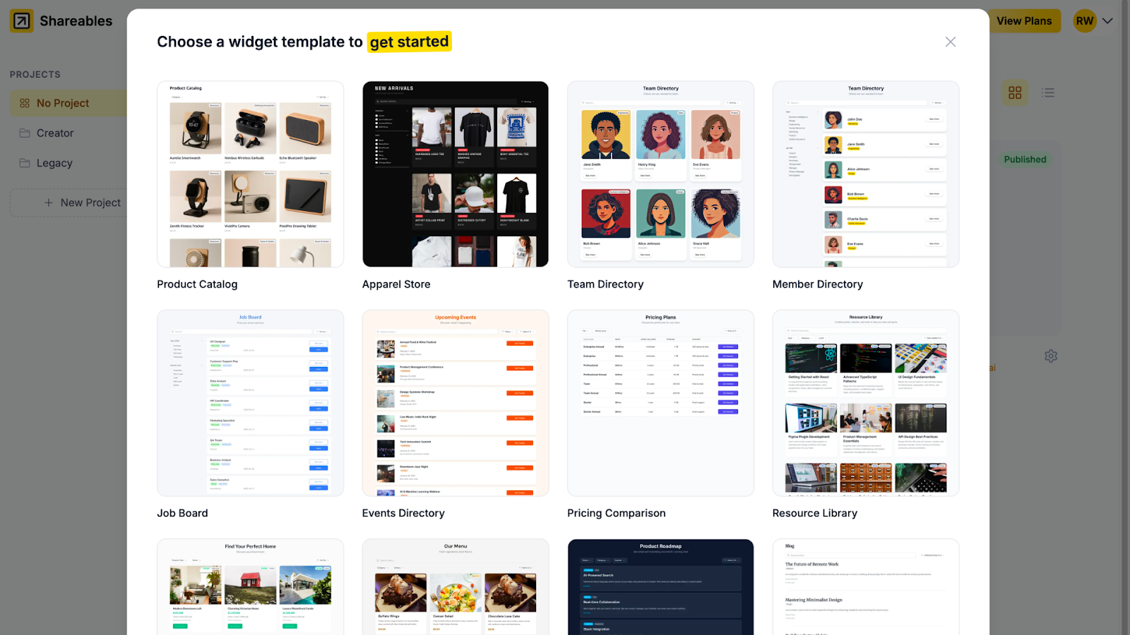 Widget template selection