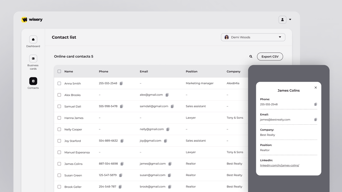 Contact list dashboard