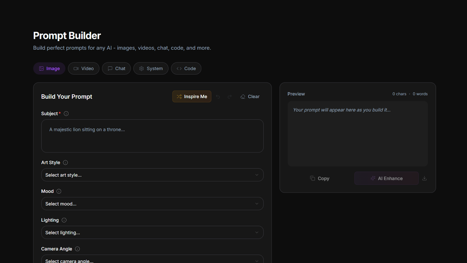 Prompt builder interface