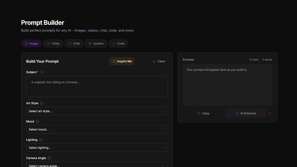 Prompt builder interface