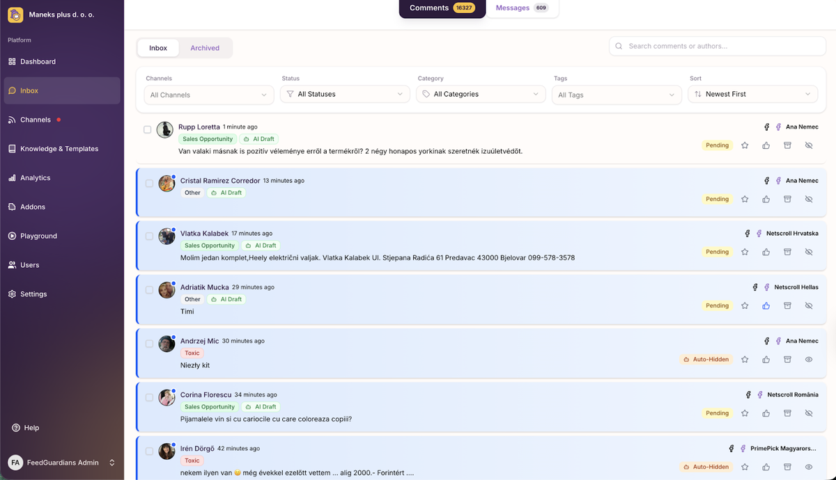 Manage all your comments and DMs in one place