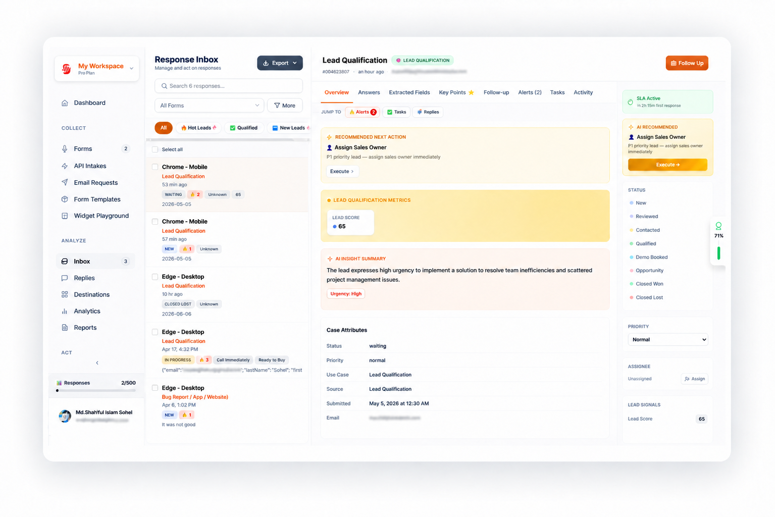 Lead qualification dashboard