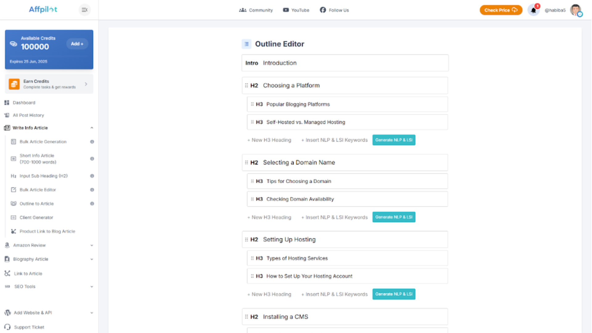 Blog outline editor