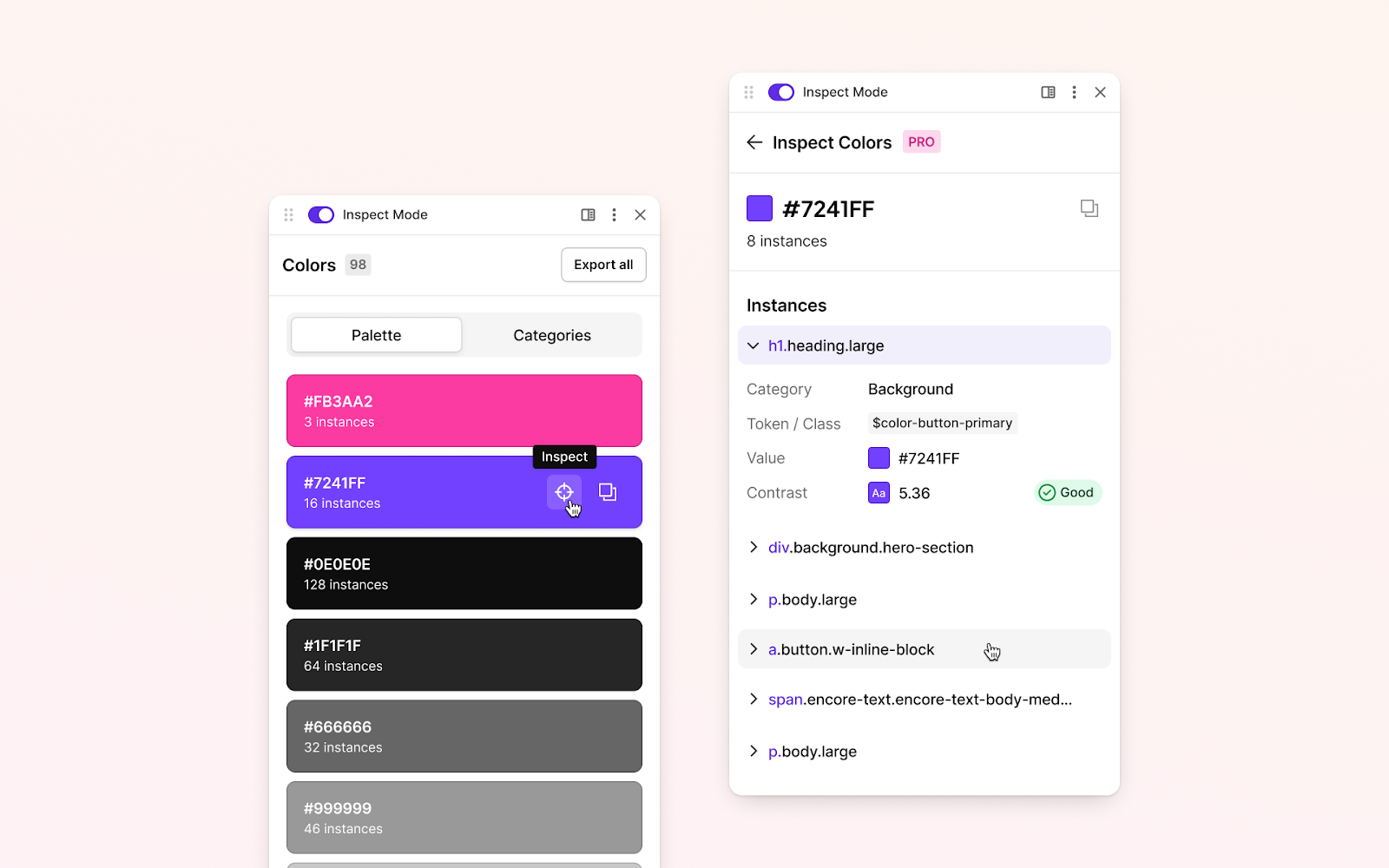 Inspect colors