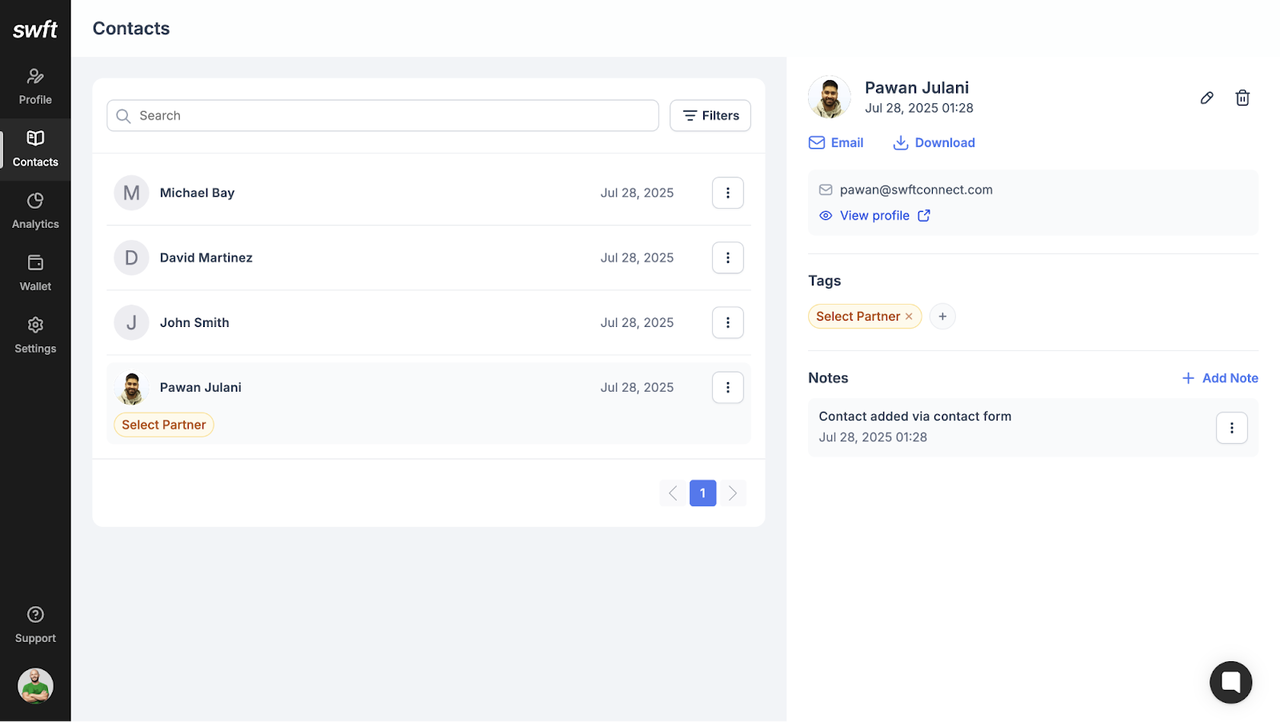 Exchange contact information