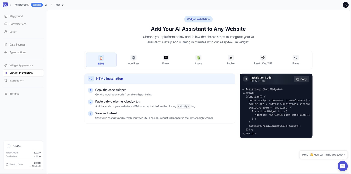 Add AssistLoop to your site in minutes