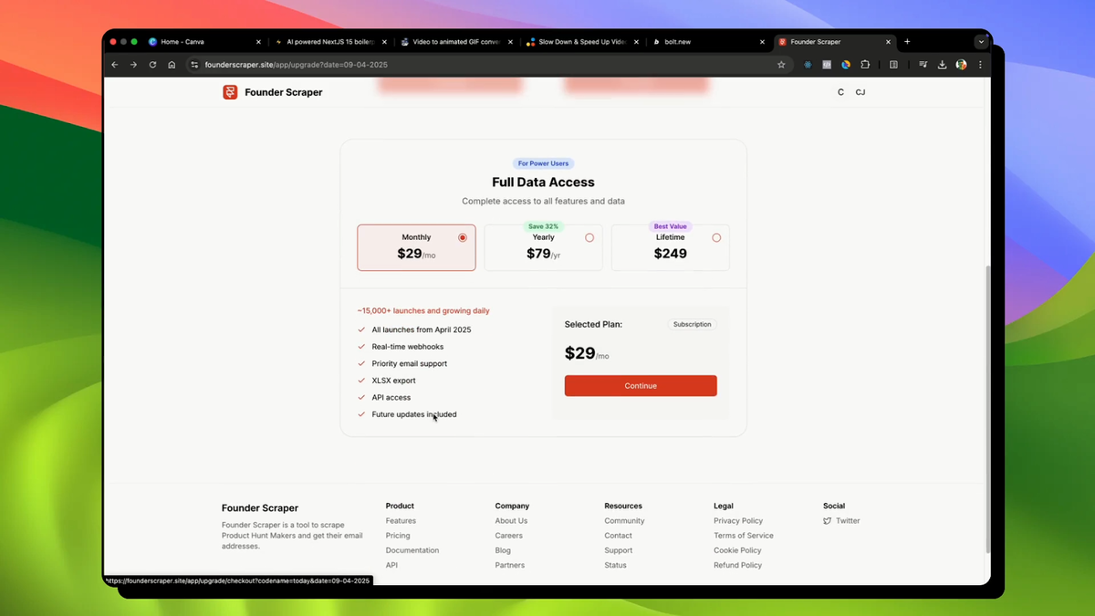 Pricing page with subscription options