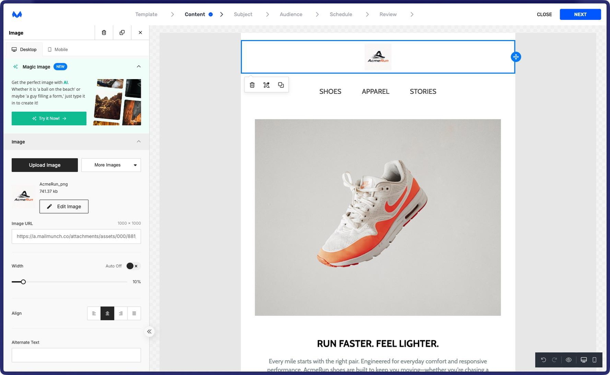 Design emails fast with drag-and-drop