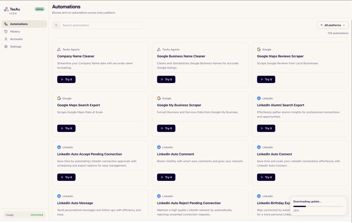 Dashboard to browse automations