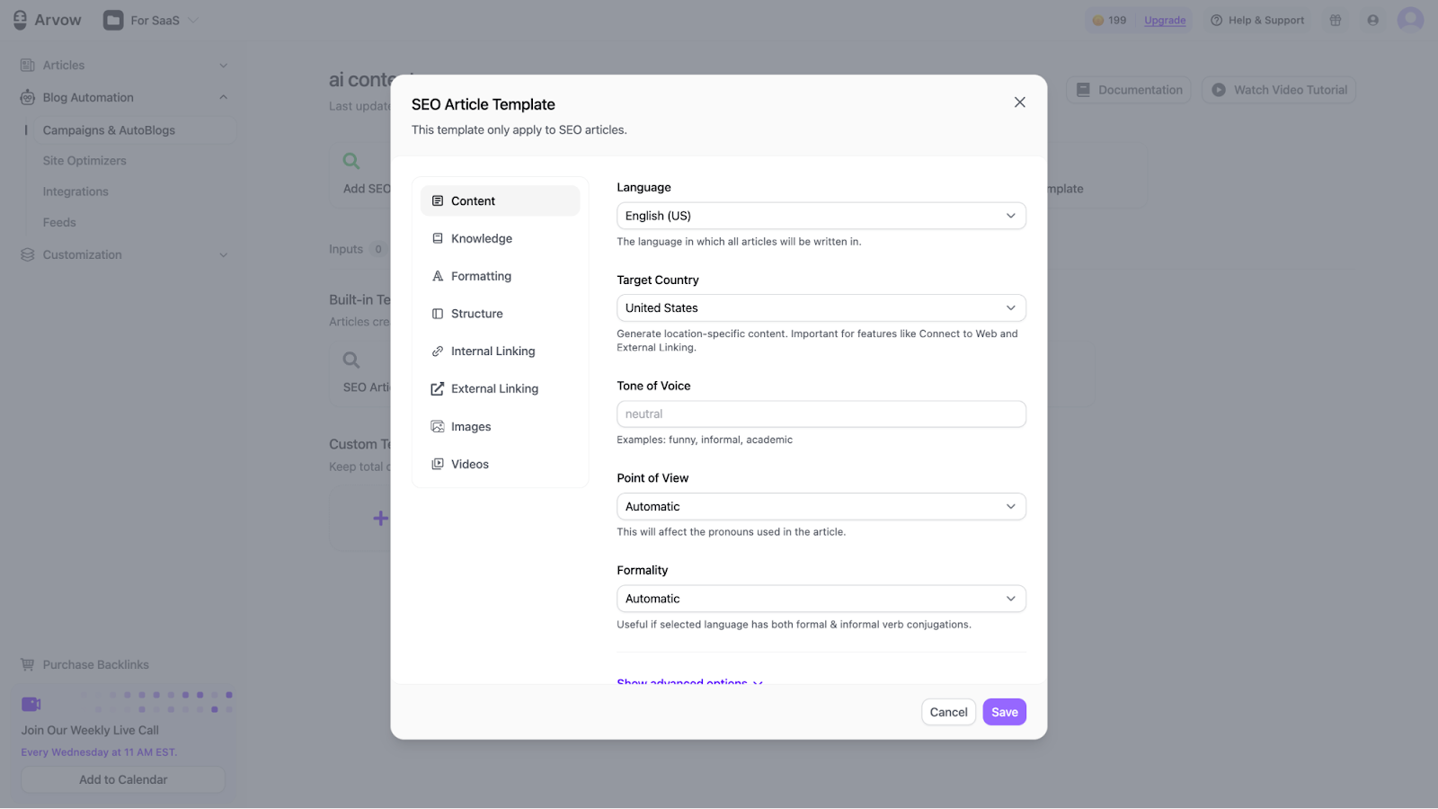 Customization settings