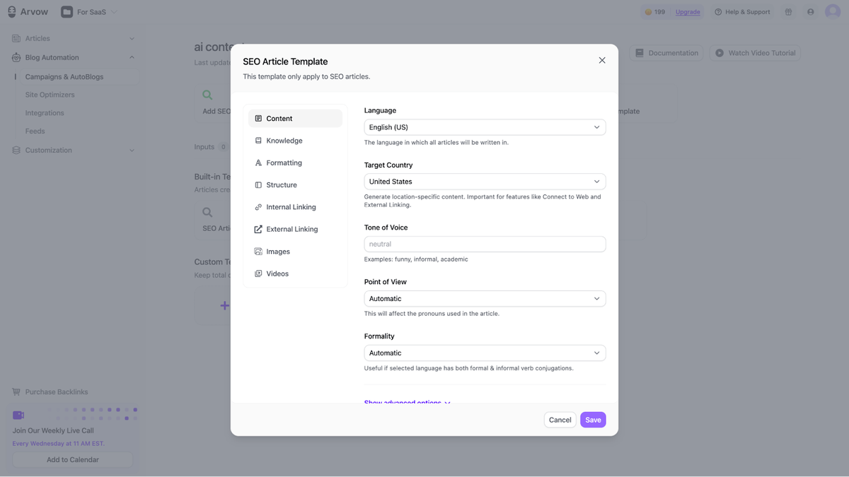 Customization settings