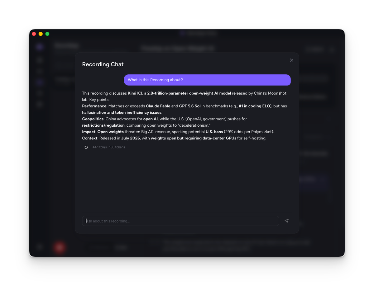 AI summary and recording chat