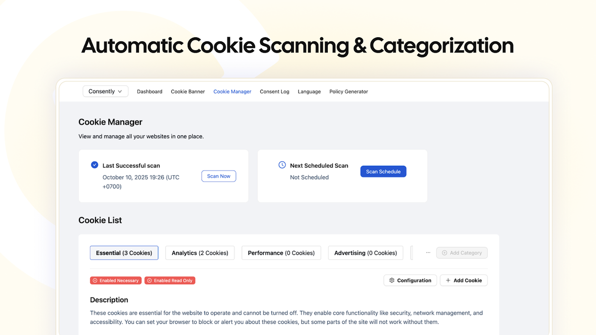 Cookie manager interface