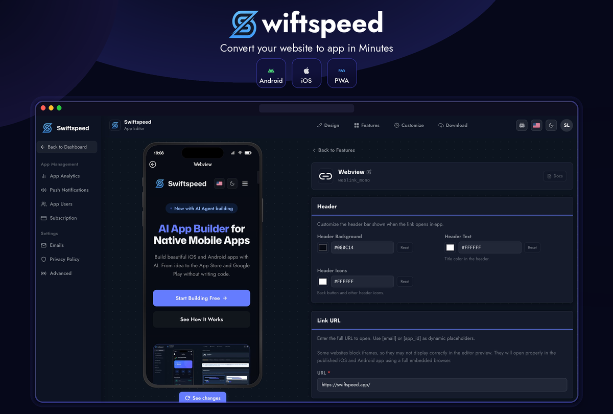 Convert any website into a native app