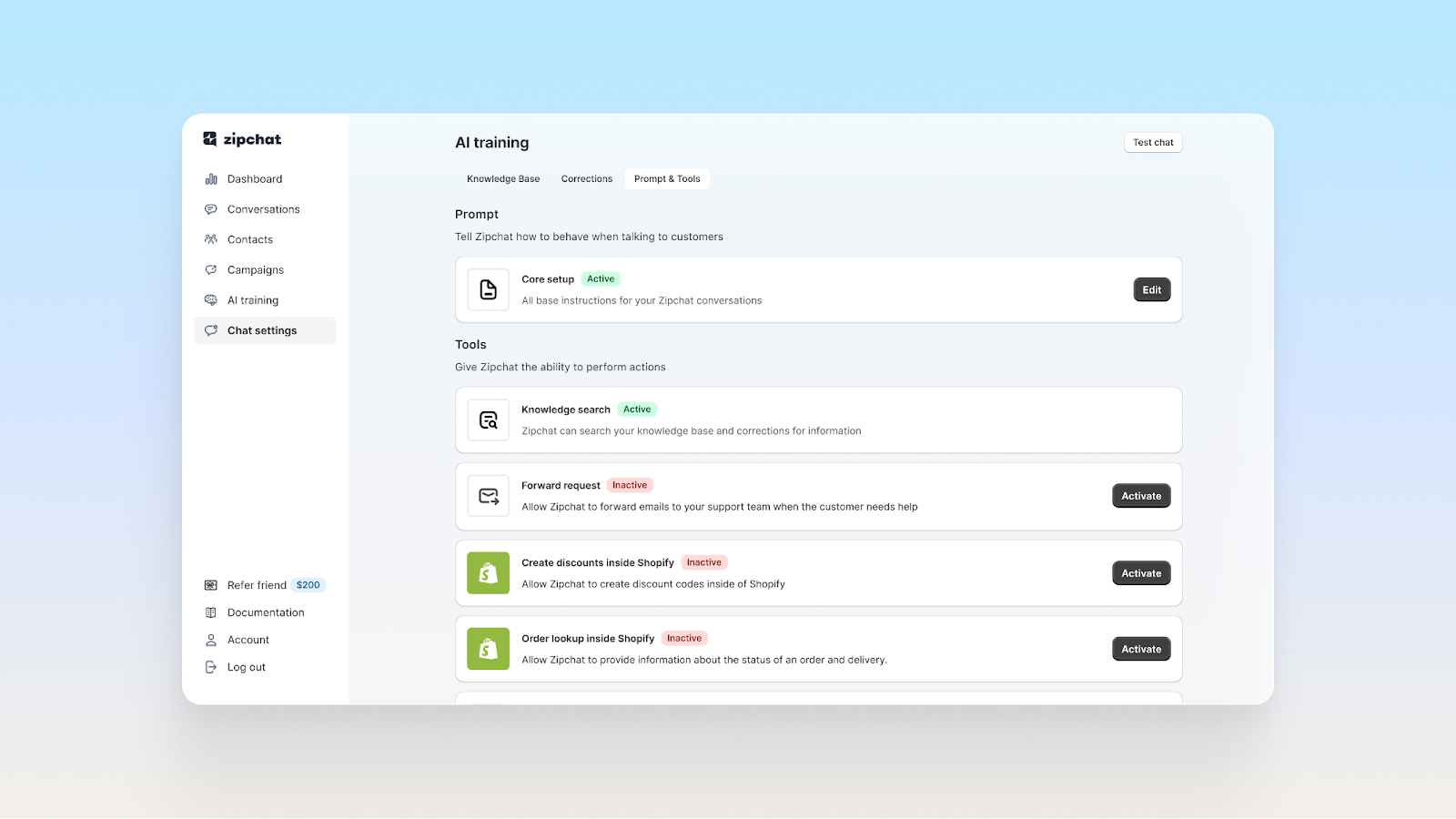 AI training settings