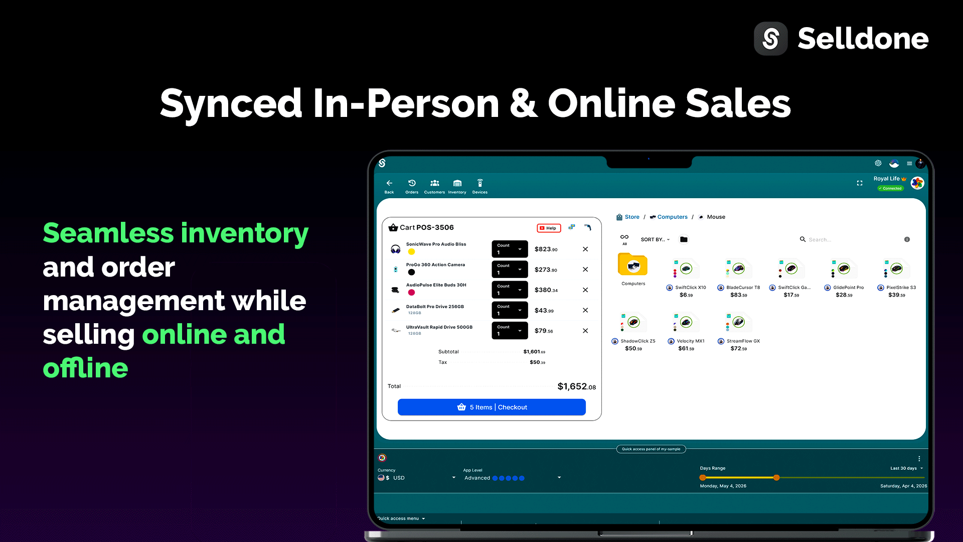 Synced in-person and online sales