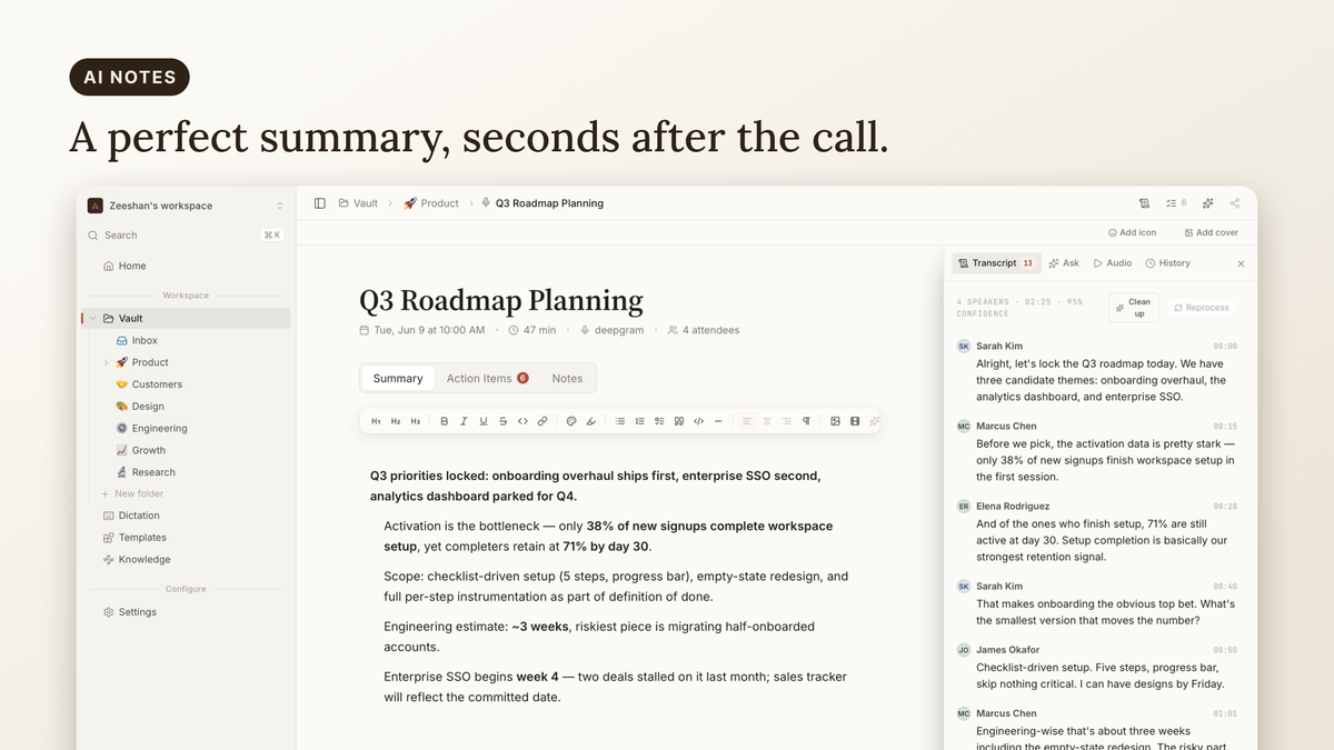 Summarize meeting notes in seconds
