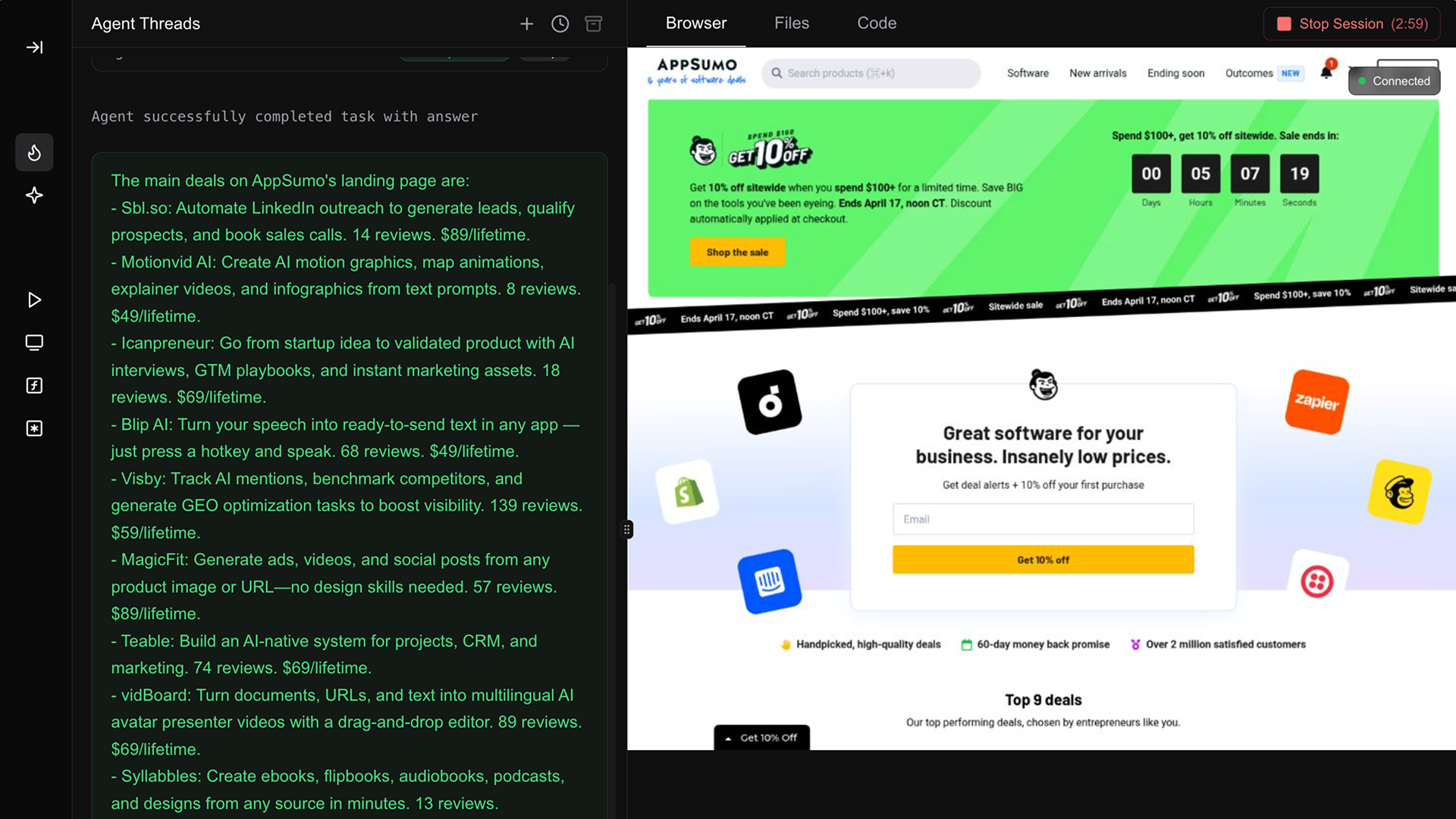 Agent mode interface