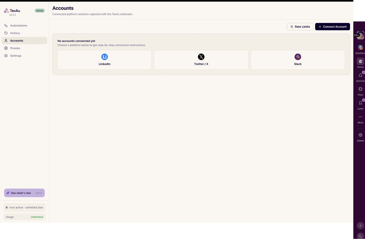 Account integrations and connections