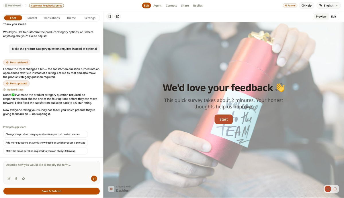 AI-assisted form editor and preview