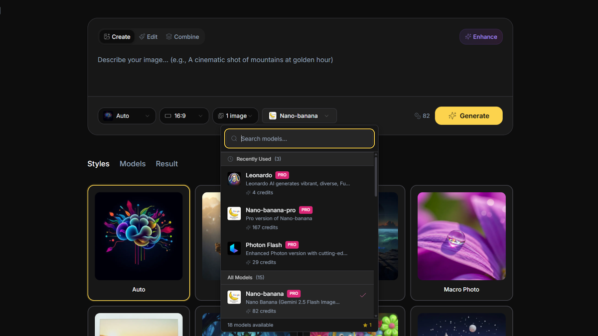 Select or switch to any AI model