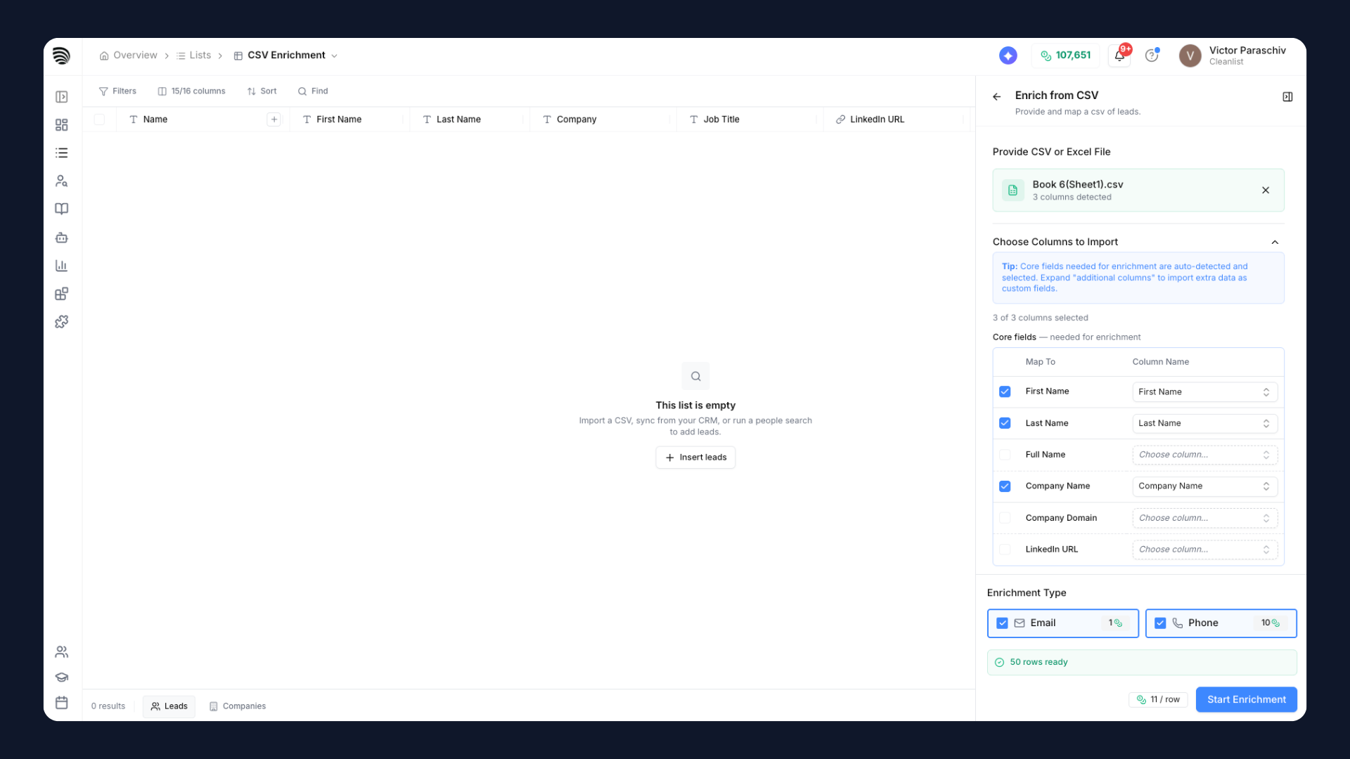Import from CSV functionality