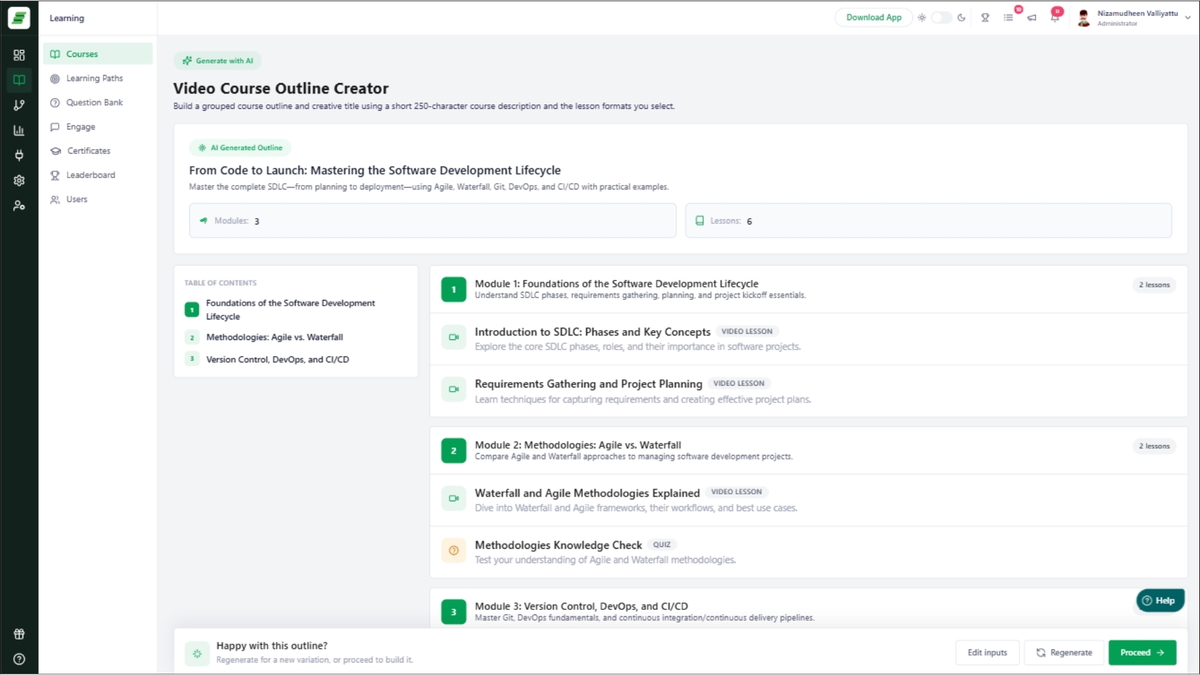 Go from idea to course outline in minutes