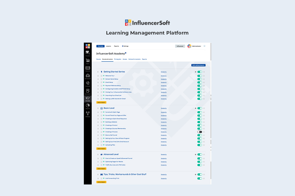 Learning management system with course modules