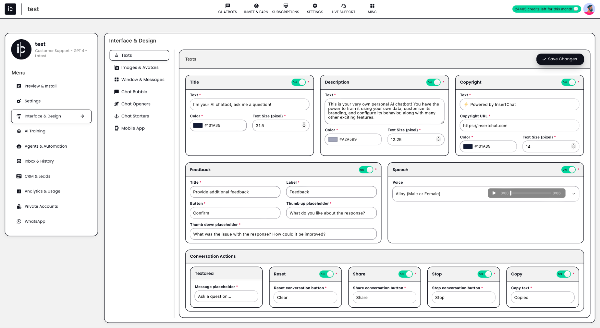 Customize chatbots