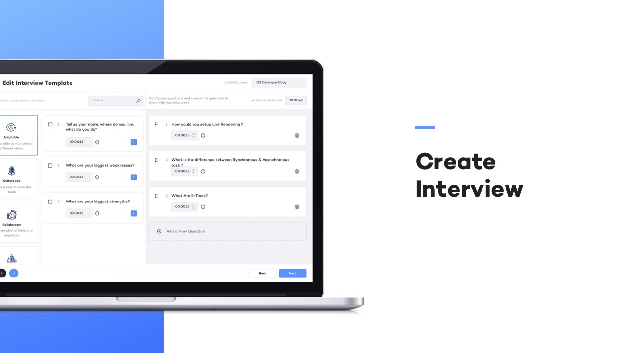Interview creation interface