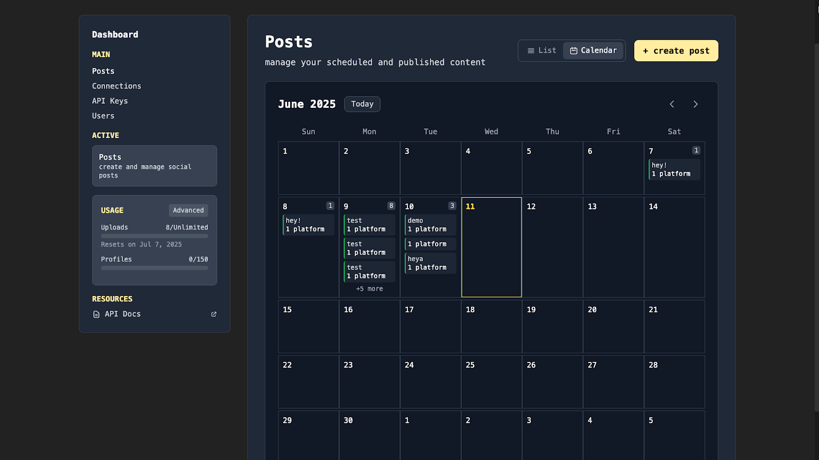 Post calendar