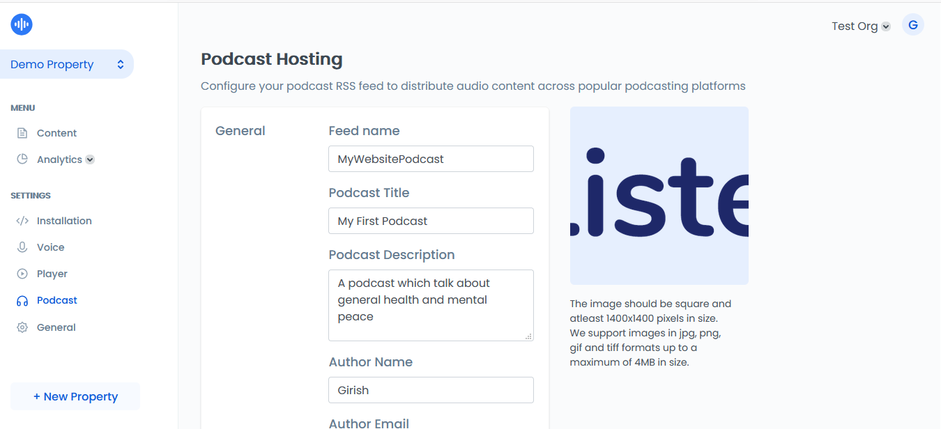 Podcast configuration