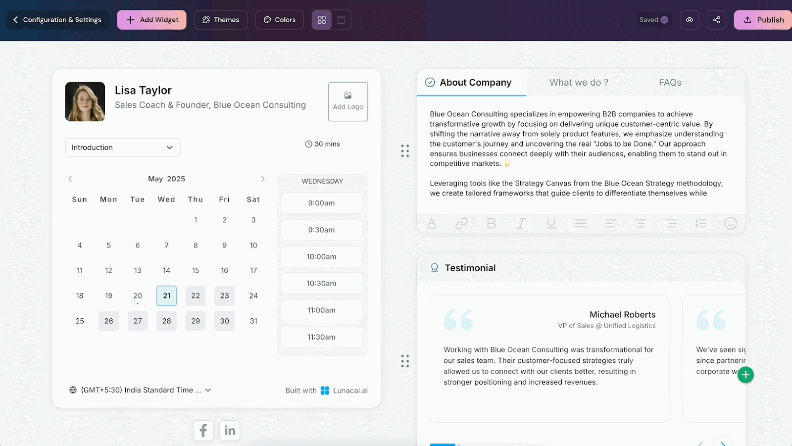 Custom scheduling page