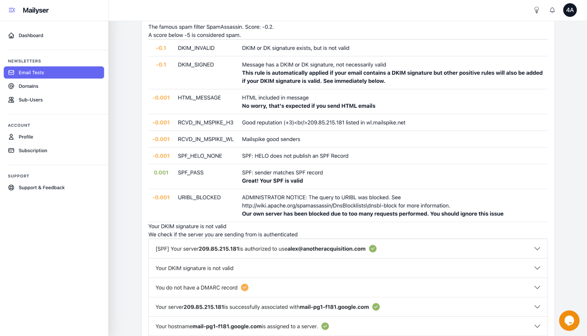 Spam and Domain Reputation Tracking