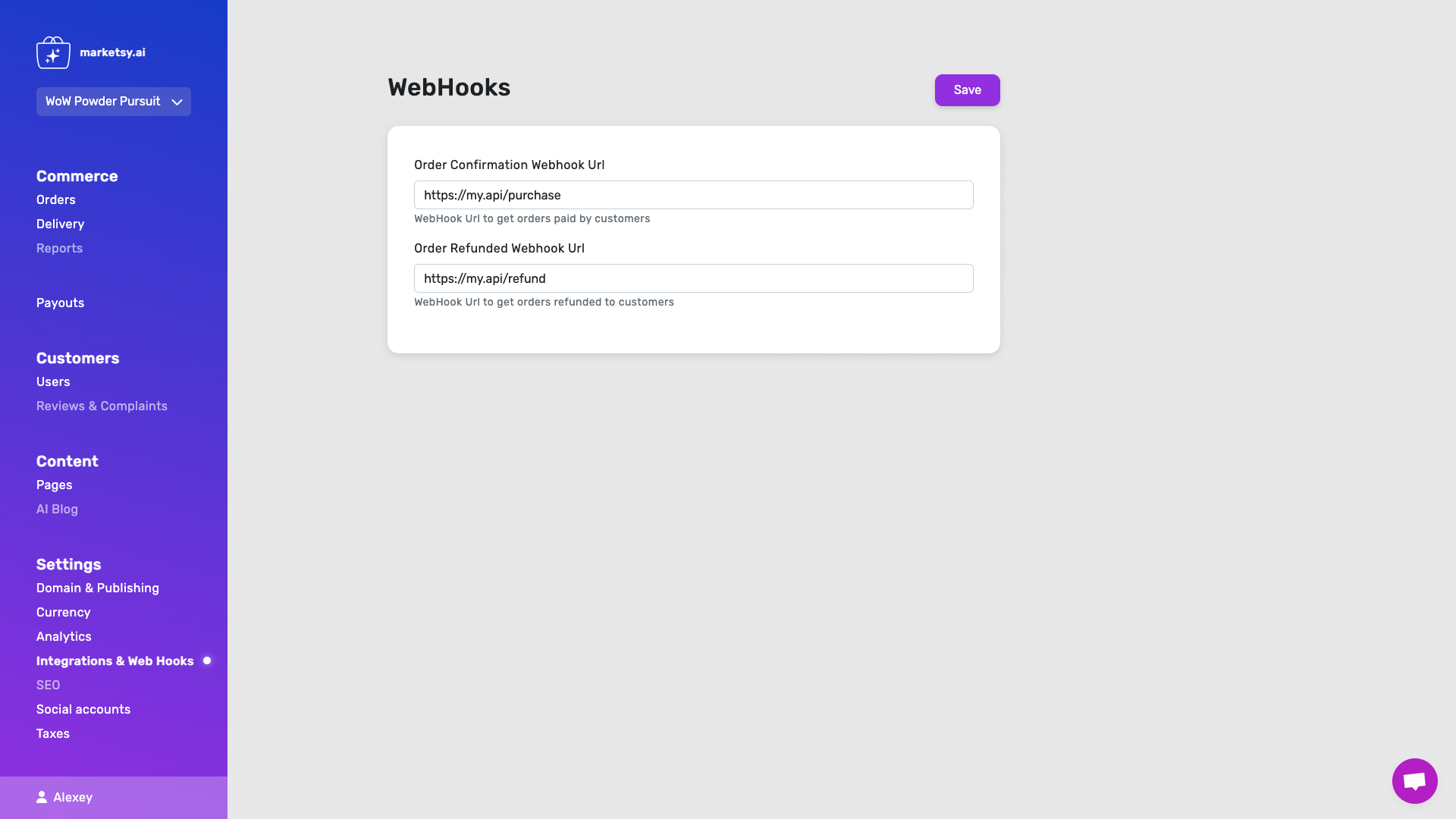 Webhook integrations