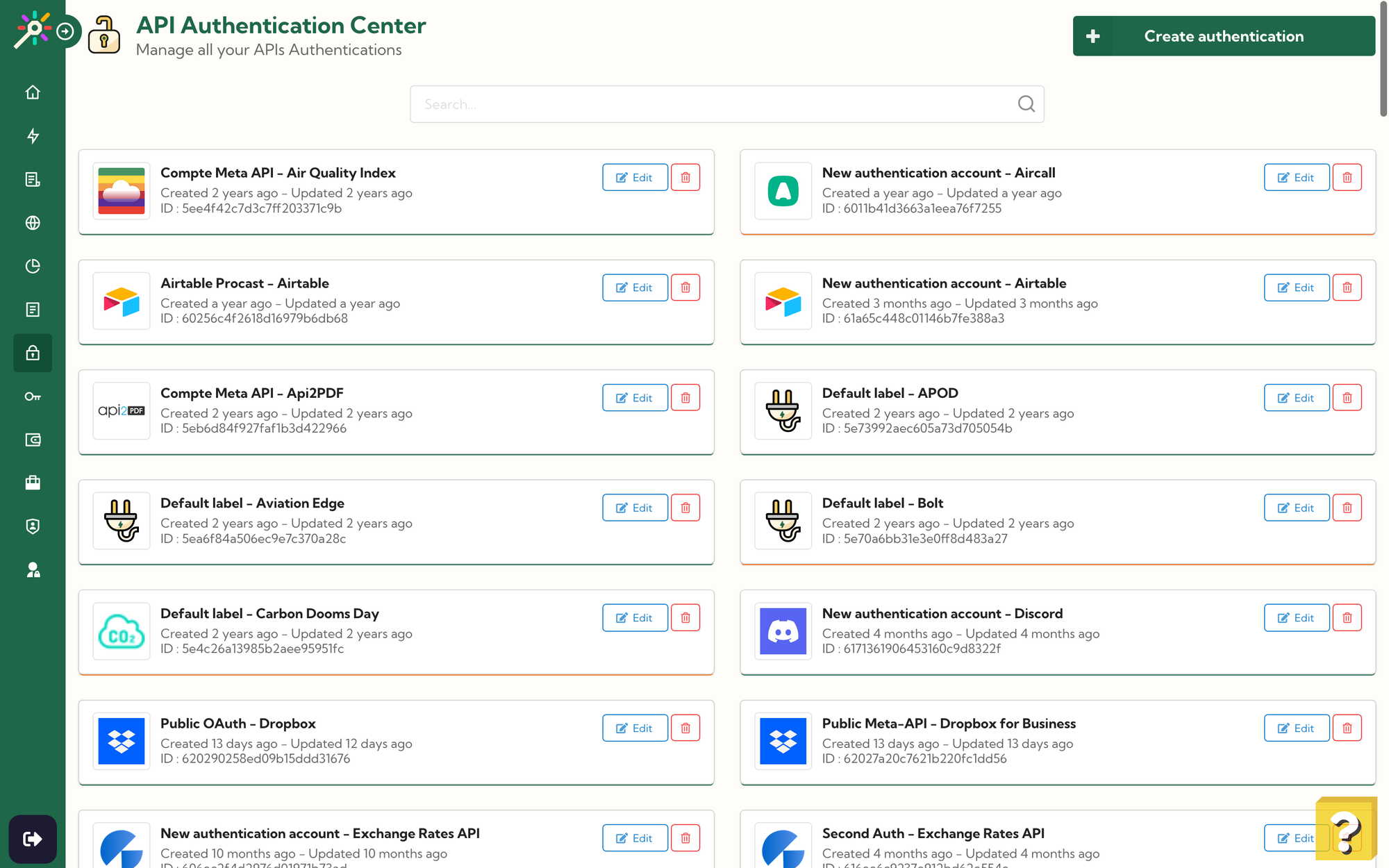 API authentication center